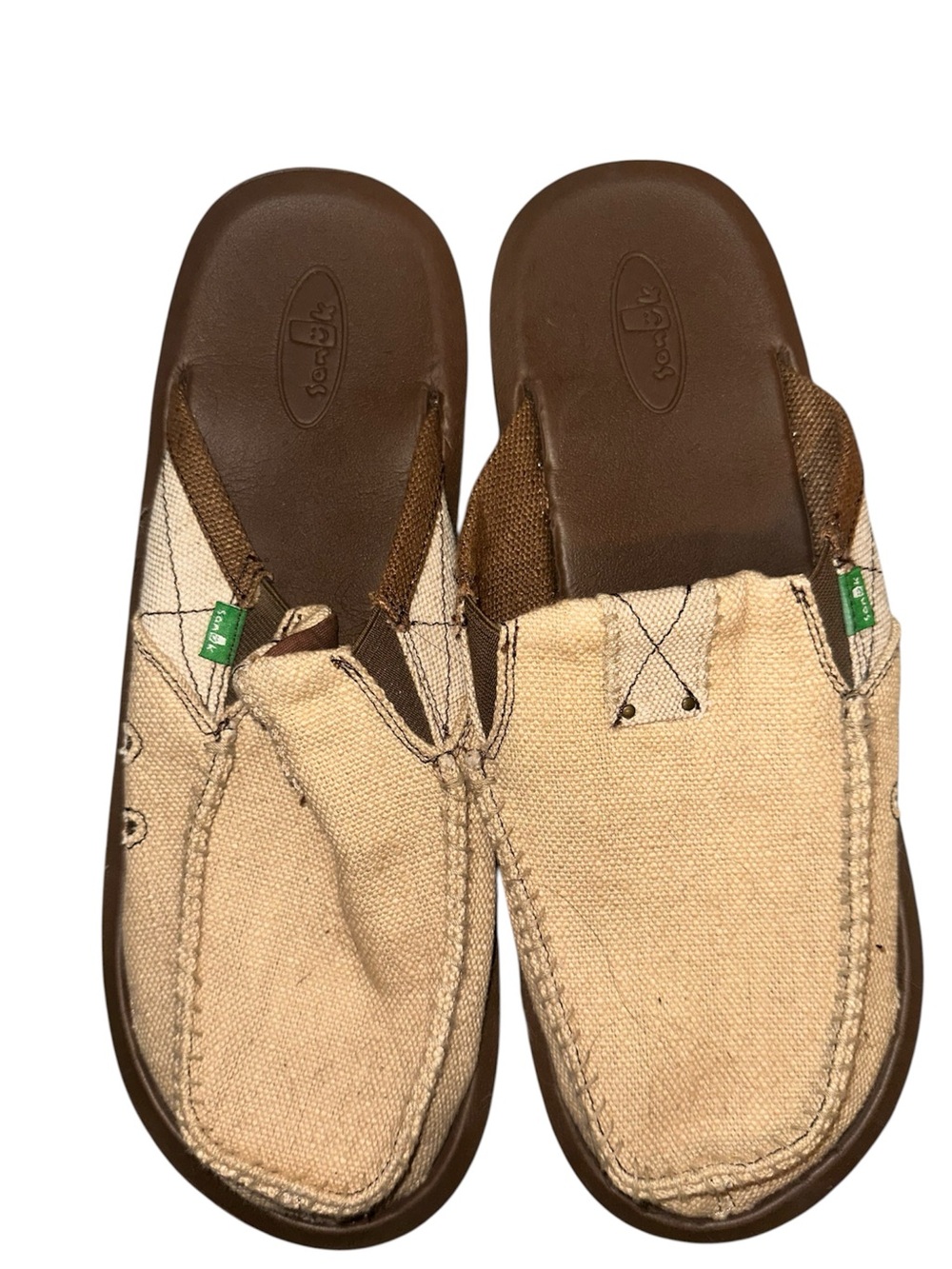 Sanuk Men’s Tan Canvas Slip-On Mules with Brown Footbed